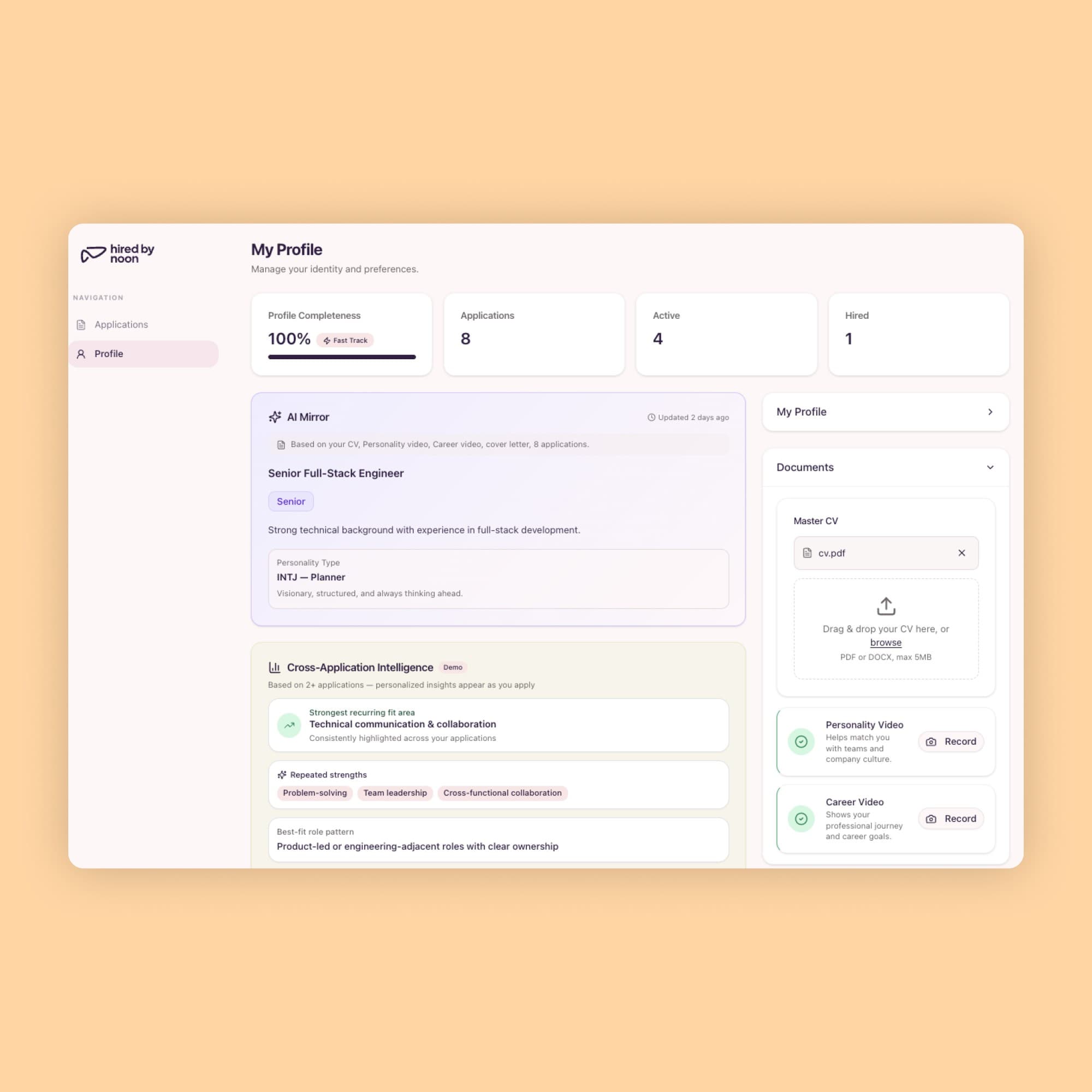 Candidate profile with AI evaluation summary